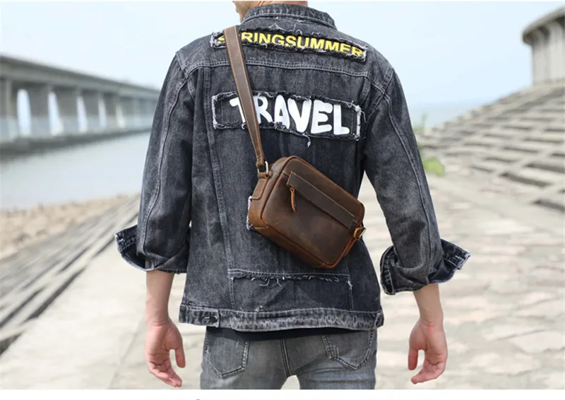 Vintage Veranstalter Echt leder Herren kleine Umhängetasche Outdoor lässig hochwertige Luxus verrückte Pferd Leder Umhängetasche – Detail 6