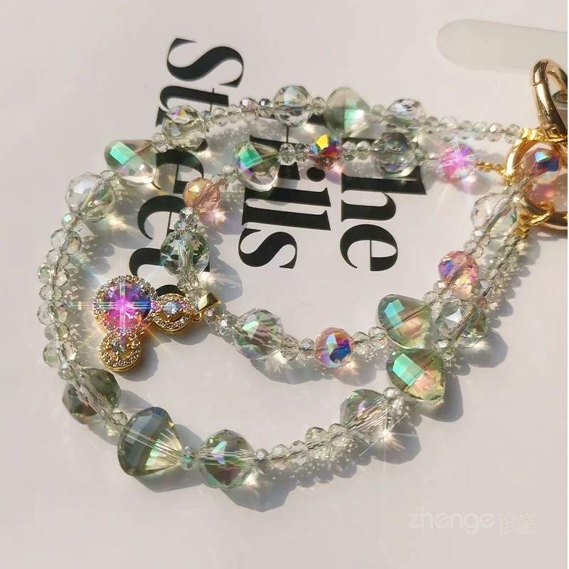 Colorful Crystal Jewel Bracelet Women\'s Mobile Phone Lanyard Short Hand Beaded Chain Wrist Colored Diamond Pendant Bracelet