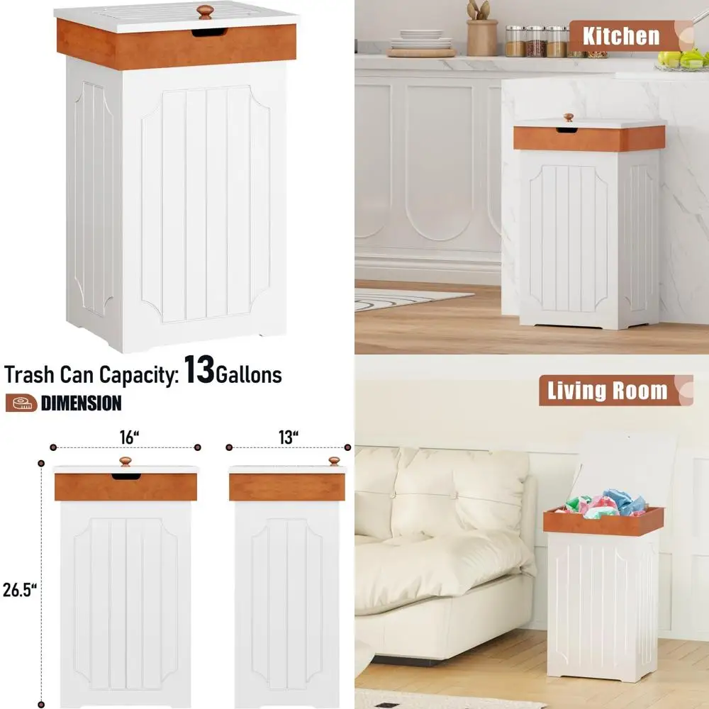 

Sturdy 13 Gallon Kitchen Trash Can with Wooden Recycling Bin and Dog-Resistant Cabinet for Home Use