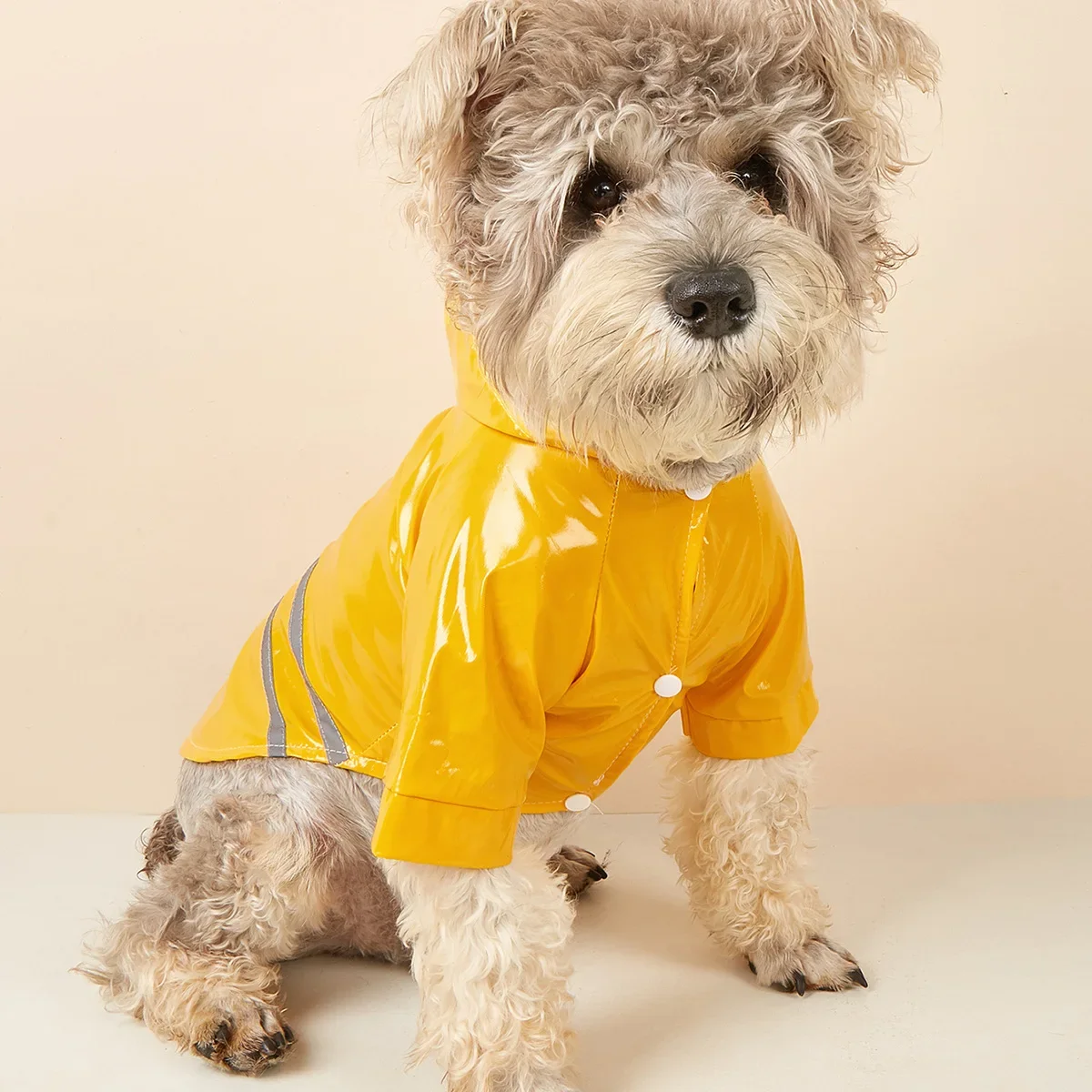 

PU reflective strip dog raincoat hooded puppy raincoat Teddy Bichon pet raincoat workers wholesale