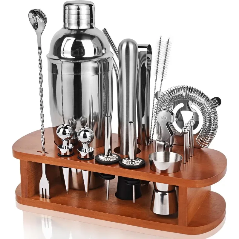 

Cocktail Shaker Set with Stand - 25counts Mixology Bartender Kit 25oz Professional Bar Tools Set Bar Accessories