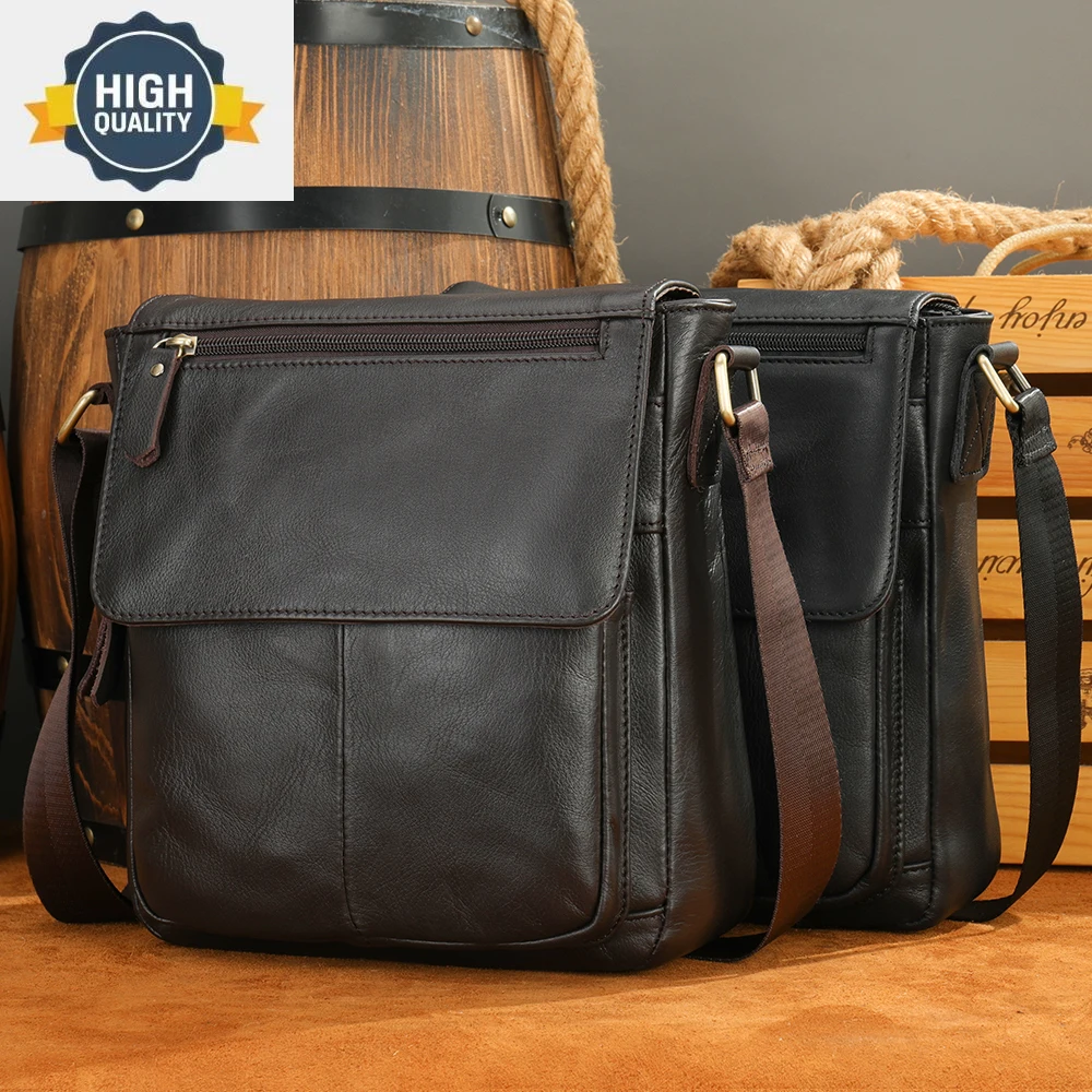 

Leather Men's Vintage Shoulder Bag Small Casual Crossbody School Travel for iPad 9.7 Inch Bolsas 819