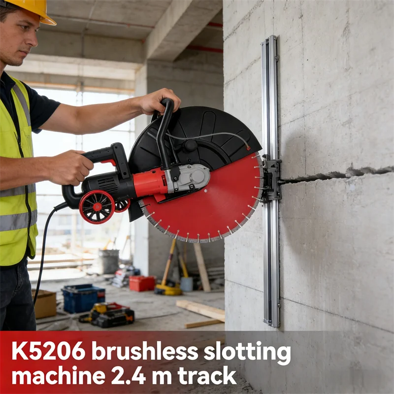 

Бесщеточная штроборезная машина K5206 с направляющей 2,4 м для резки бетона, кирпича, камня. Машина для нарезки швов в стенах для строительных работ.