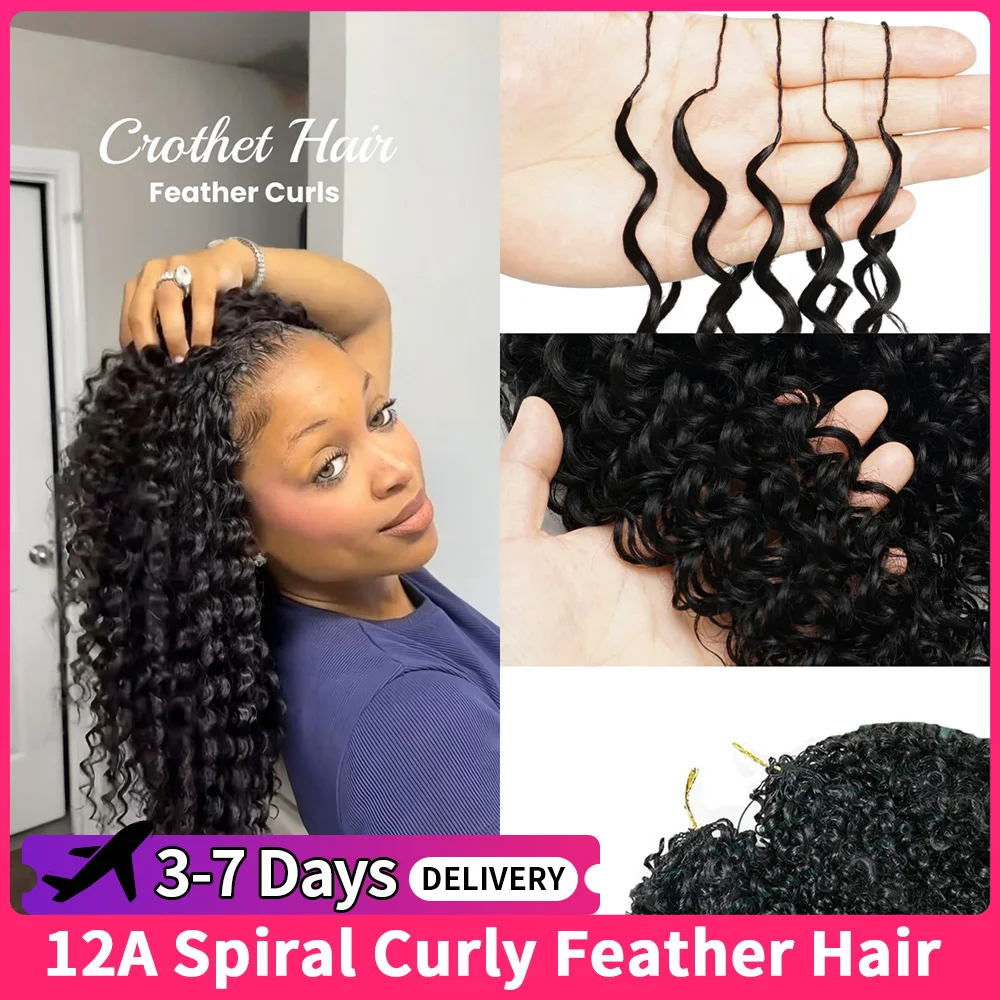 

12A Афро-кудрявые вьющиеся бразильские человеческие волосы, вязаные крючком, невидимые натуральные спиральные кудри, простая установка, предварительно разделенный дизайн