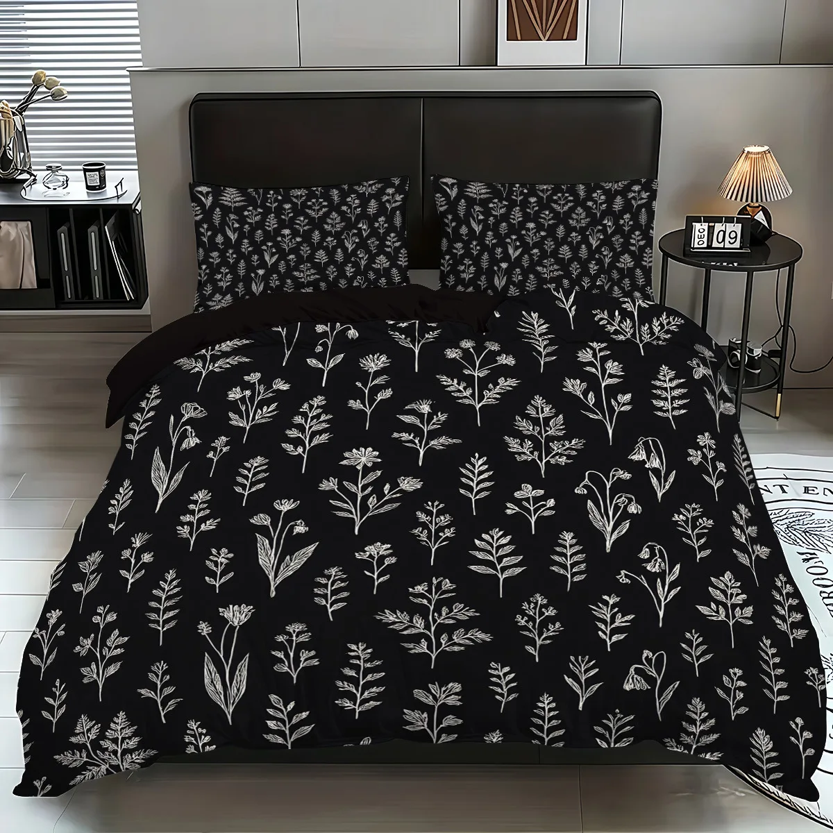3Pcs Digital Printed Duvet Cover Set with Flannel Pillowcases Bedding Set Soft Warm Bed Cover for Home Hotel Complete Bed Linen