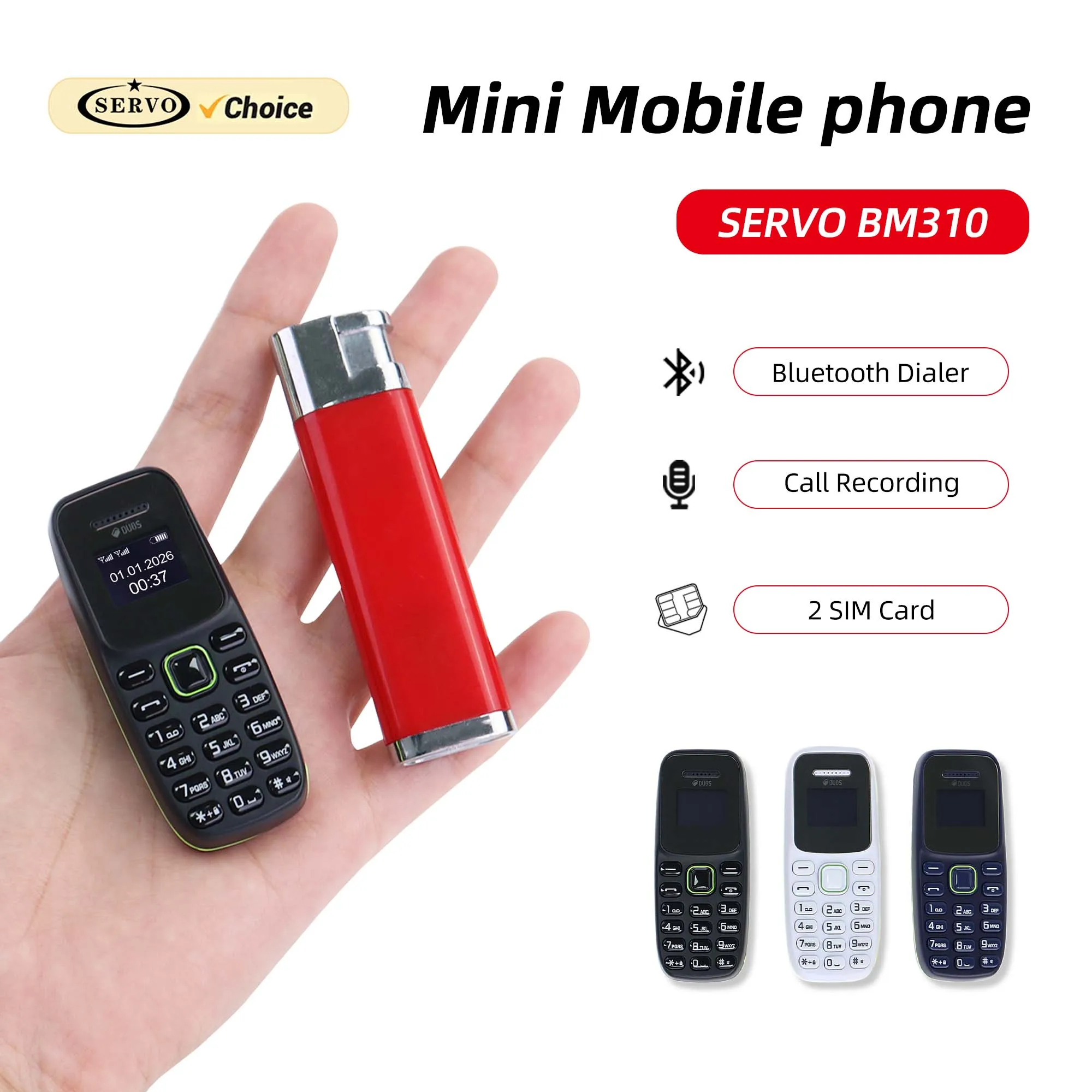 BM310 Unlocked Mini Mobile Phone Magic Voice Bluetooth Earphone Dual SIM Automatic Call Recording Low Radiation Small Cell Phone