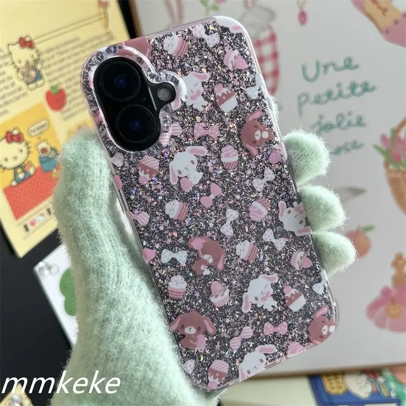 Sanrio Sugarbunnies Kawaii Capa de telefone adequada para iPhone 16 15 14 Pro Série de camada dupla Capa protetora de telefone Presente de feriado