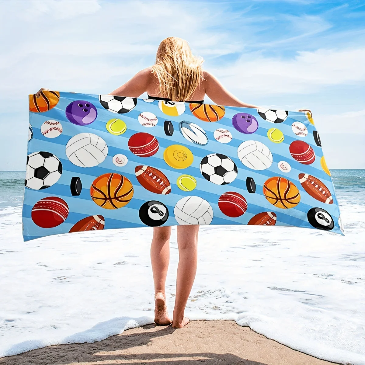 Ball Print Soft ComfortablBeach Towel  Sweat Absorbent  Quick Drying  Perfect For Outdoor Beach Travel Swimming Gym Yoga