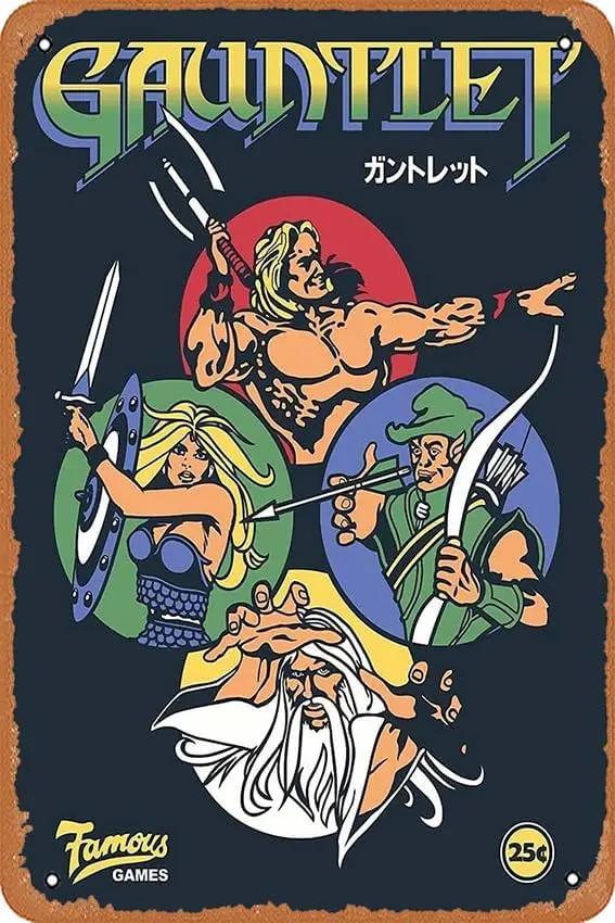 1p,muecddoa Wall Decor Sign - Gauntlet Retro Vintage Arcade Gaming Poster -  Inch Vintage Look Metal Sign,Bar, Man CAVE Art Deco