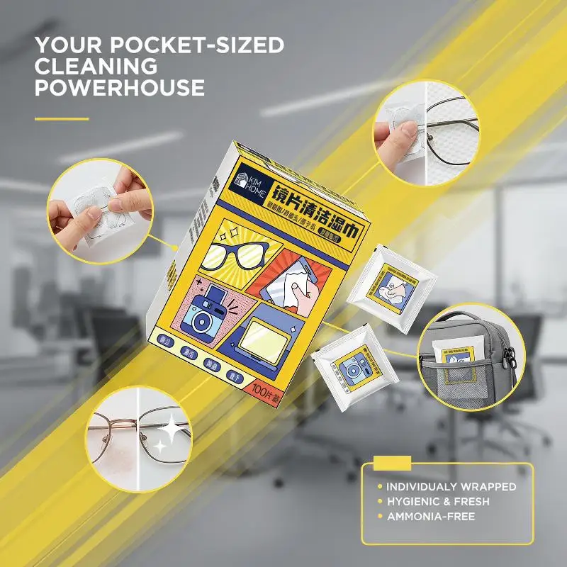 New Disposable Lens Cleaning Wipes 100Pcs Dust Remover Quick Dry Anti Fog for Glasses Camera Lenses Smartphone Screen Home Use