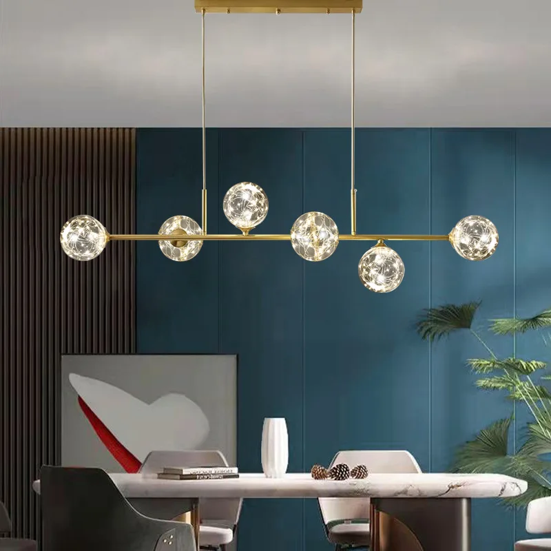 Modern Glass Ball Pendant Light Copper Chandelier Lamp Molecular Magic Bean Pendant Ceiling Lighting Bar Kitchen Dining Room