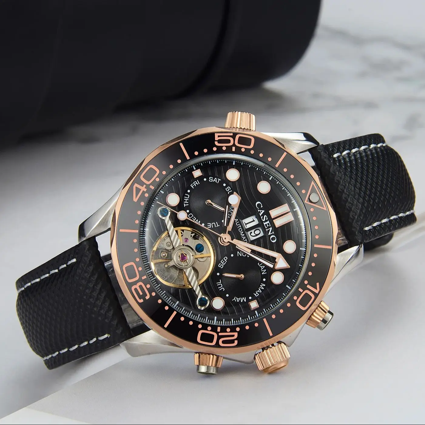 CASENO-reloj mecánico de negocios para hombre, multifuncional, clásico, totalmente automático, tourbillon, 3277G