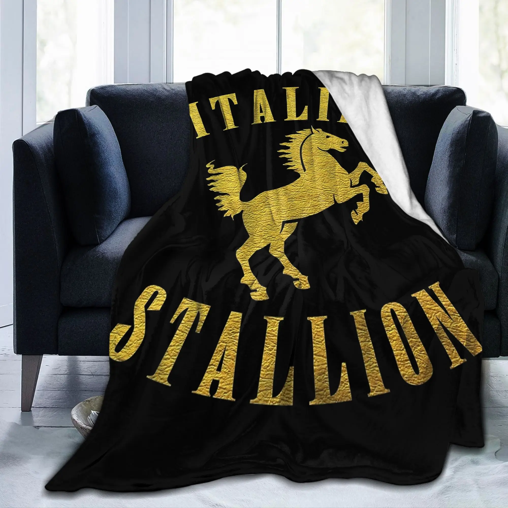 Rockys Italian Stallion Horse Knitted Blanket Boxing Movie Flannel Bedding Throw Blankets Bedspreads Lightweight Breathable