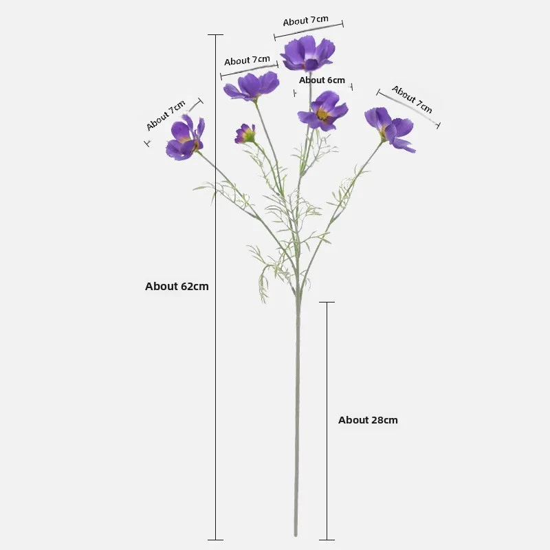 플로킹 코스모스 인조 꽃, 홈 데코 라이트, 럭셔리 하이엔드 웨딩 꽃꽂이, 게상 꽃, 62cm