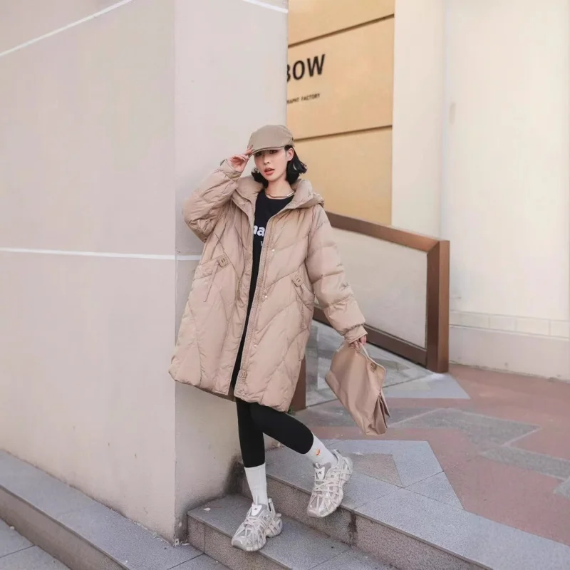 Halflang donsjack voor de winter Oversized verdikte modieuze elegante taille-afgevende loszittende warme jas Trendy