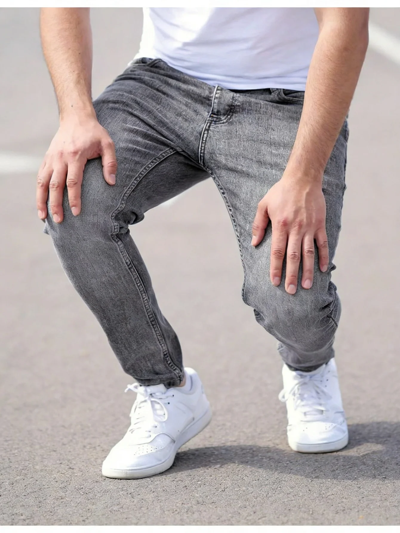

Men's Gray Slim Fit Y2K Original Jeans Pants Drip Fashion Casual Denim Trousers No accessories or belts included