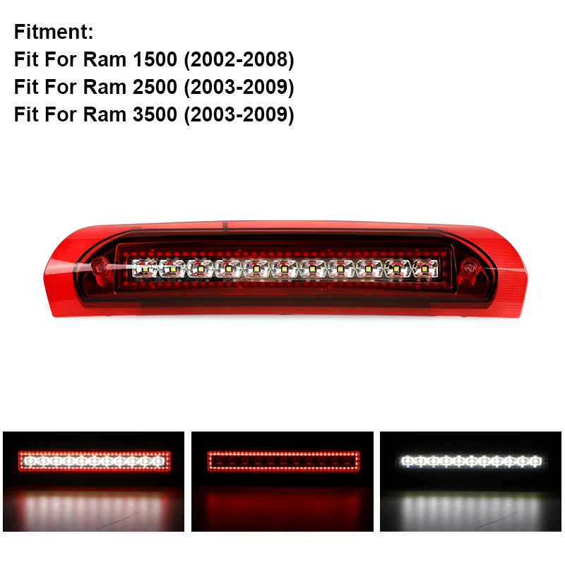 LED-Hochmontierte Bremsleuchte für Dodge Ram 1500 2500 3500 4500 5500 2002-2018 LED-Ringlichtleiter Hochmontierte Dritte Bremsleuchte