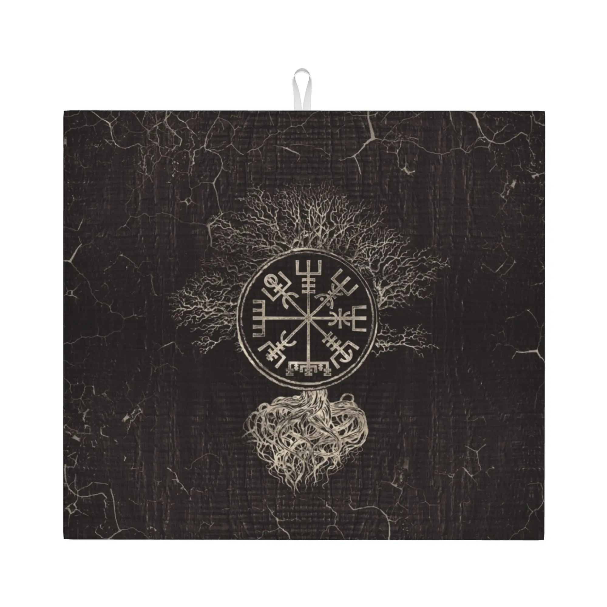 Vegvisir And Tree Of Life Non‑Slip Waterproof Absorbent Barware Tableware Oil Proof Yggdrasil Bathroom Drying Mat For Kitchen
