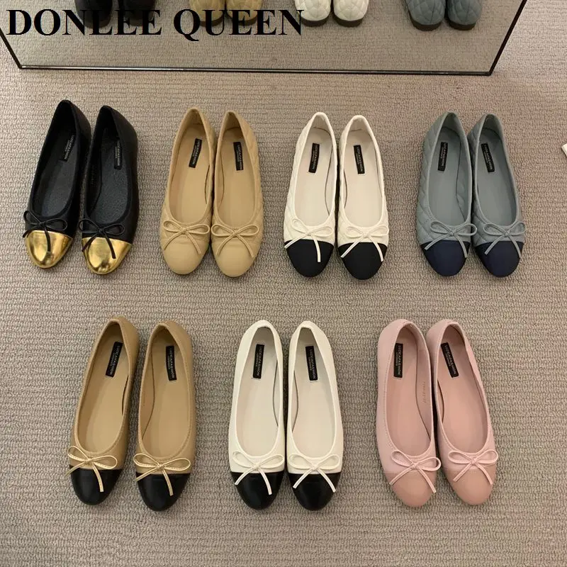 Classic Round Toe Flats Ballet Shoes Women Fashion Brand Bow Knot Flat Ballerina Soft Moccasins Female Spring Autumn Shoes Mujer