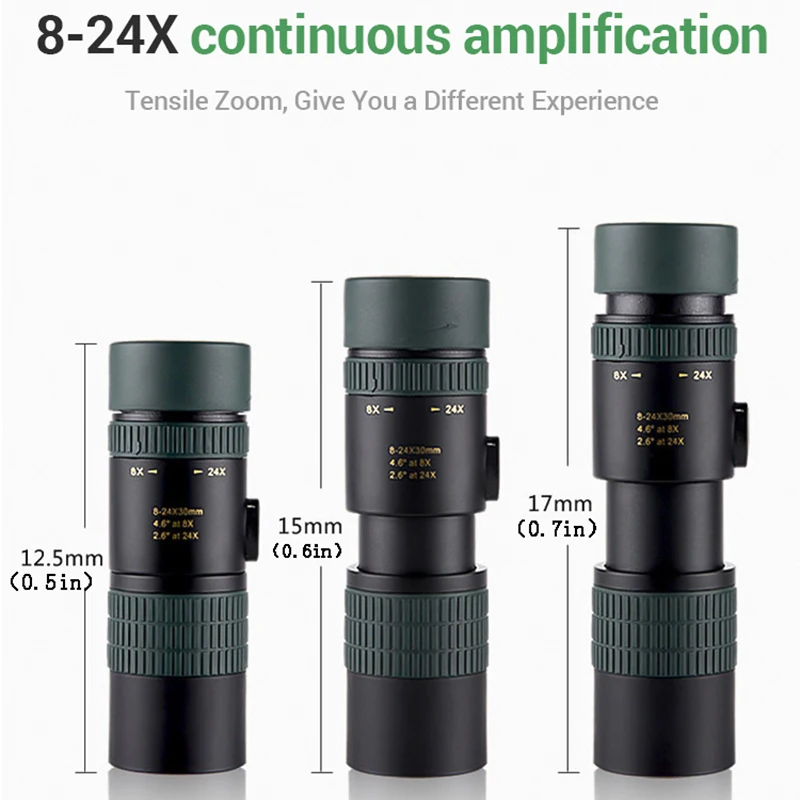 Potente monocolo 8-24X30 Zoom HD Caratteristiche portatili professionali di alta qualità per viaggi di campeggio Caccia Sport all'aria aperta