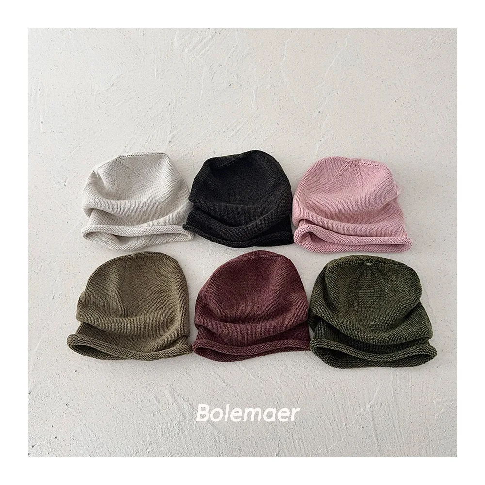 

2025 Vintage Solid-color Autumn Winter Baby Knit Caps Kids Beanie Caps Ear Protection Caps Kids Accessories