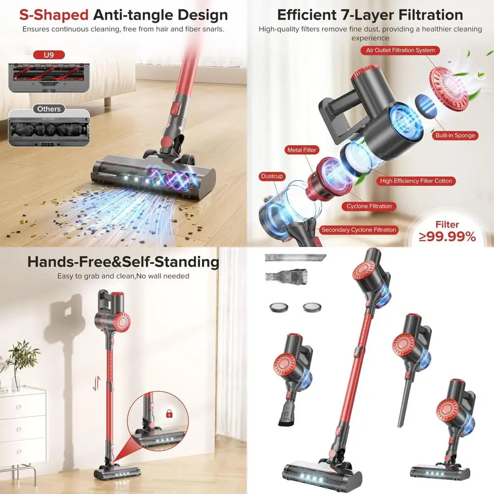 

Lightweight 40KPA Cordless Stick Vacuum Cleaner with 7-Layer Filtration, Ideal for All Floor Types and Pet Hair Removal
