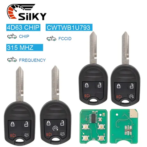 SilKY 원격 자동차 키, 2012 2013 2014 2015 20162017, 포드 플렉스 익스플로러 타우러스, CWTWB1U793, 3, 4, 5 단추 포브, 315-433MHz, 4D63 칩