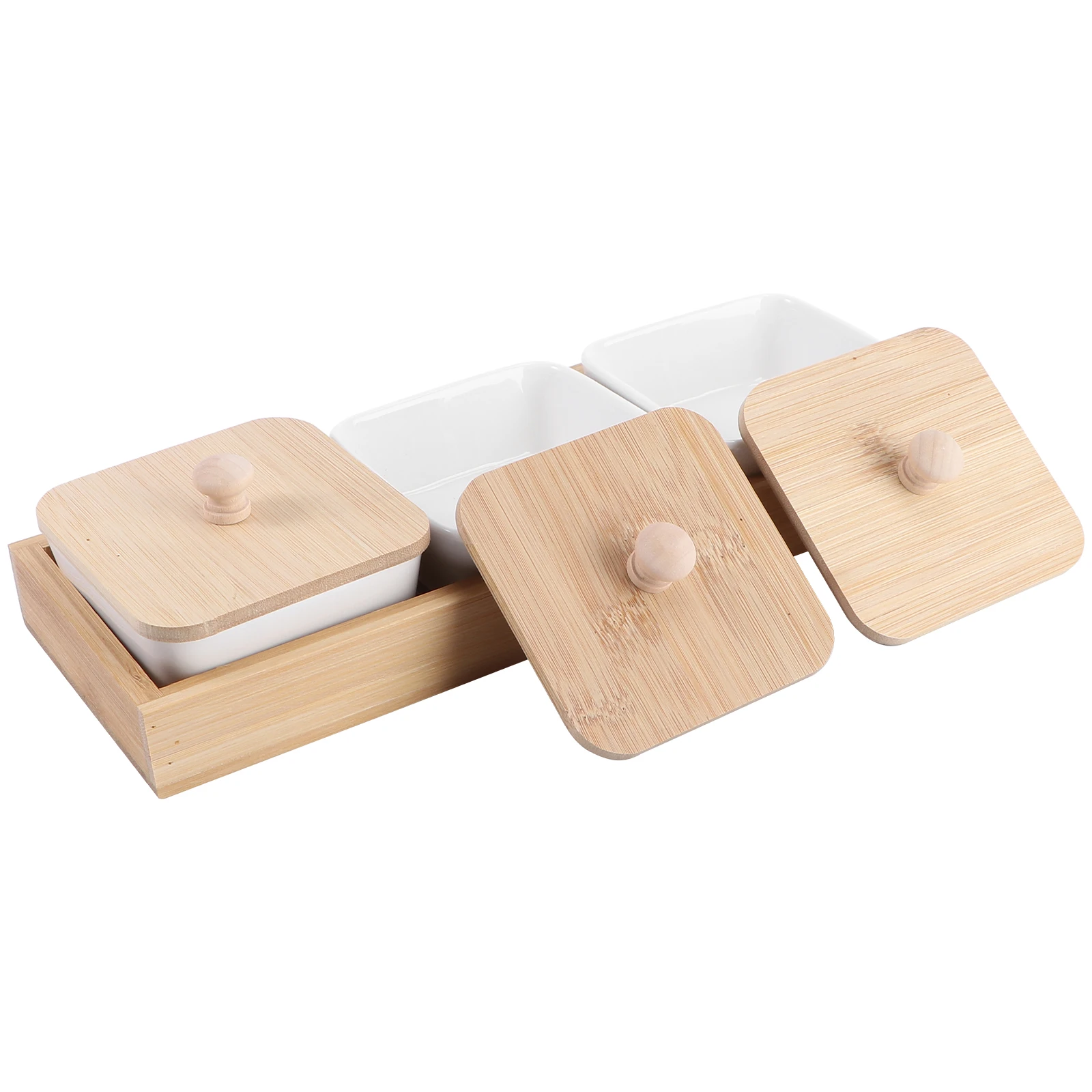 

1Set Ceramic Wood Divided Snack Plate Multi Use Food Storage Tray Dried Fruit Serving Dish Compact Portable for Home Hotel