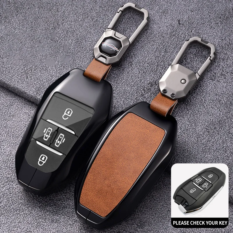 Zinc Alloy Key Fob for Peugeot Traveller Expert Remote Protection Cover Bag Shell Keychain Key Ring Holder Fob Car Accessories