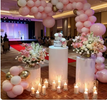 

3pcs /set) No big circle )Luxury white mental/ clear acrylic wedding decoration plinth backdrop arch for event stage