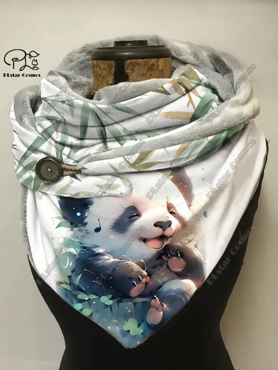 

3D printed animal series cute panda and polar bear pattern printed warm shawl scarf spring and winter small triangle scarf