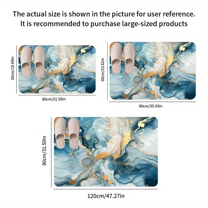 Watercolor marble theme Flannel-printed floor mats has a non-slip function is suitable for entrances bathroom welcome carpets