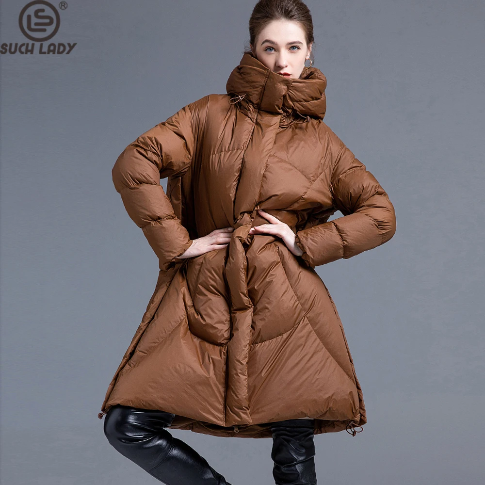 

Women's Long Hooded Puffer Coat Down-filled Quilted Jacket Zip Closure Front PocketS Winter Warm Parka for Minimalist Elegance