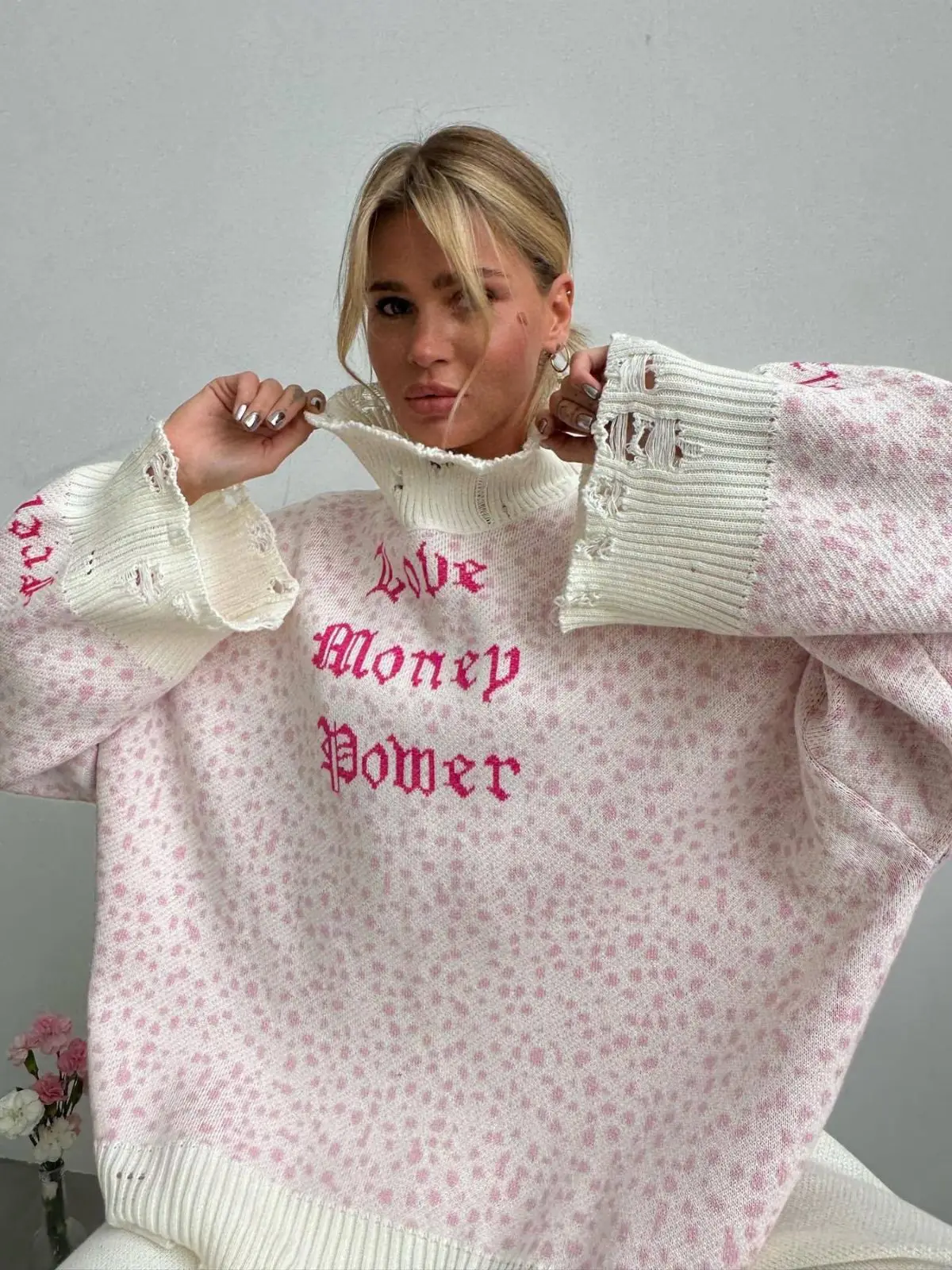 

Autumn Winter Street Style Comfortable Oversized Hoodie Casual Loose Long Sleeve Letter Embroidery Women's Knitted Sweater