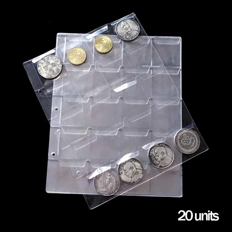 

New 10Pages/Lot 20 grid/Page general transparent PVC sheets for coins album loose-leaf inners of coin holders hot sale