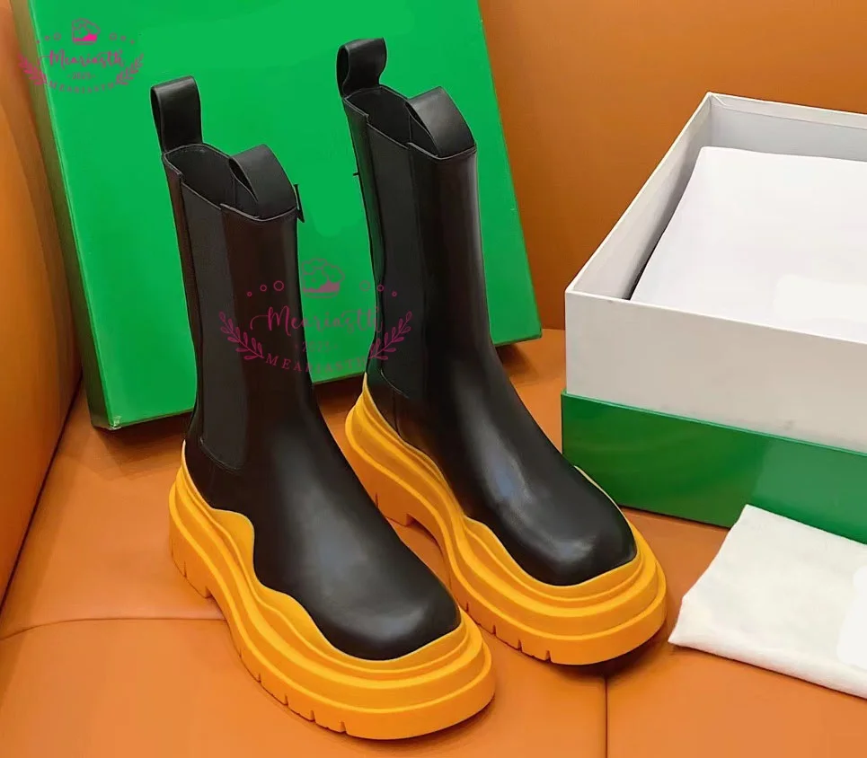 Nowy projekt męskie Chelsea Boots luksusowe damskie grube motocykl uliczny buty z prawdziwej skóry na platformie płaskie buty do kostek