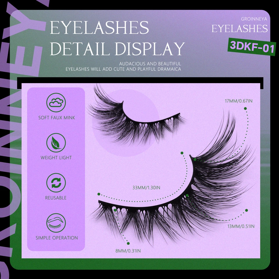 Pestañas Postizas Cat Eye GROINNEYA 5 Pares, Dramáticas y Voluminosas 8D, Suaves, Efecto Mink, para Maquillaje 4