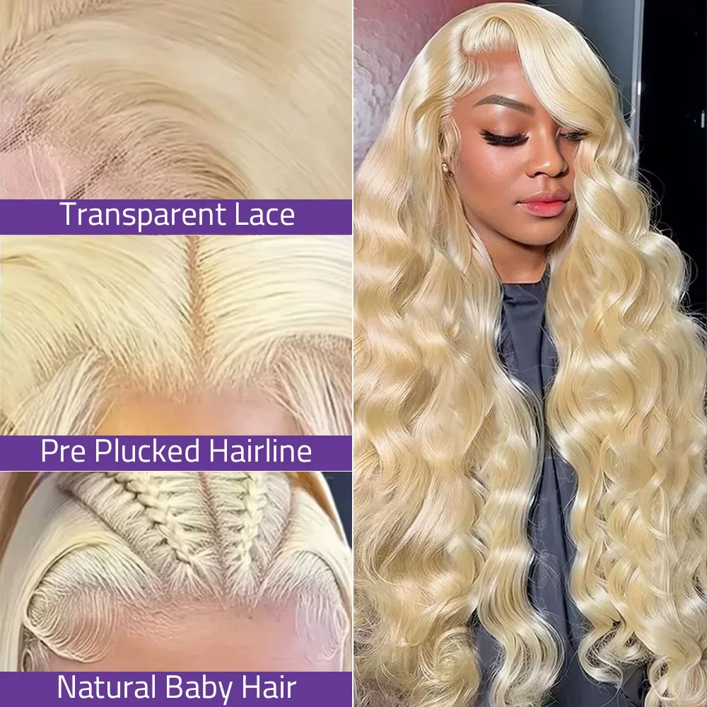 26-36 inch Blonde Body Wave Kanten Voorkant Pruik HD Transparant Kant 13x6 Echt haar 613 Voorgeplukt Volledige frontale pruiken 200 Dichtheid