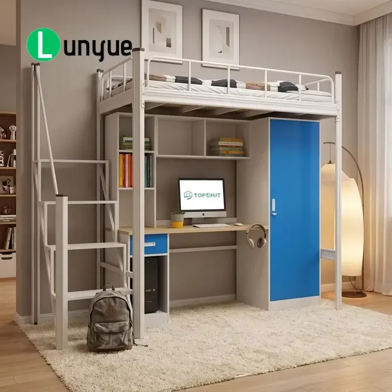 Loft Style Metal Bed Frame EN747 ISO9001 Certified Dormitory Furniture for University School Projects Durable Space Saving