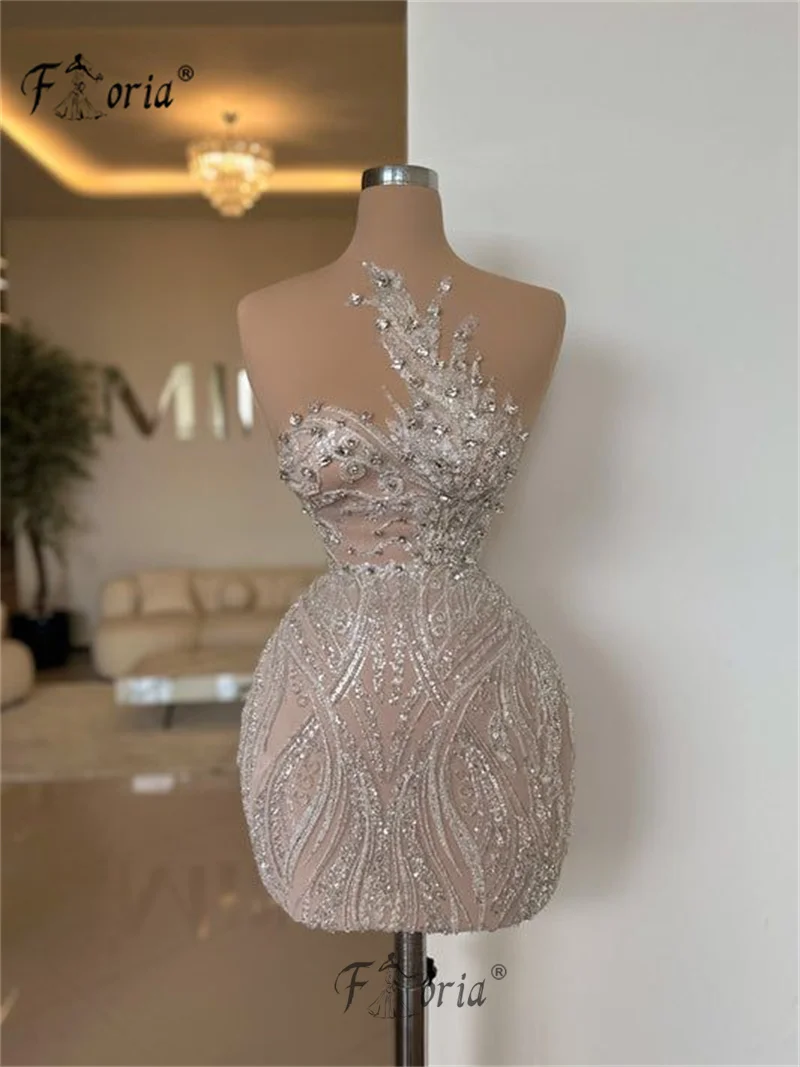 Sparkly Sequin Crystal Cocktail Dress Scoop See Through Sexy Short Special Party Dresses Mini Birthday Prom Occasion Wear 2024