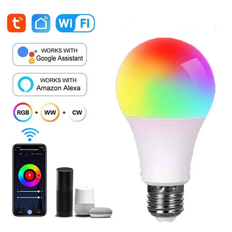 

10W/15W/20W Tuya WiFi Smart E27 LED Bulb 220V 110V Alexa LED Lamp Bombillas Smart Life APP Google Assisatnt Echo Voice Control