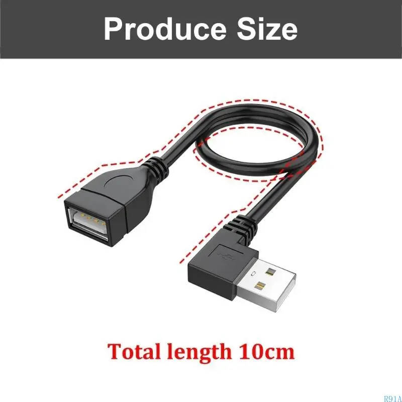 R91A USB 2.0 케이블 수컷에서 여성 연결 확장 코드 90도 각도 랩탑 키보드 및 USB 플래시 드라이브