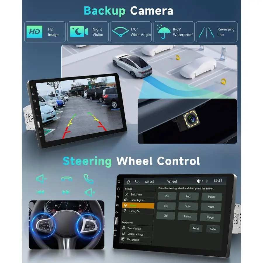 ستيريو سيارة فردي Din مع Carplay Android Auto، 9 بوصة 1024x600 HD IPS شاشة تعمل باللمس بلوتوث FM AM راديو مرآة Link SWC، Car Audi