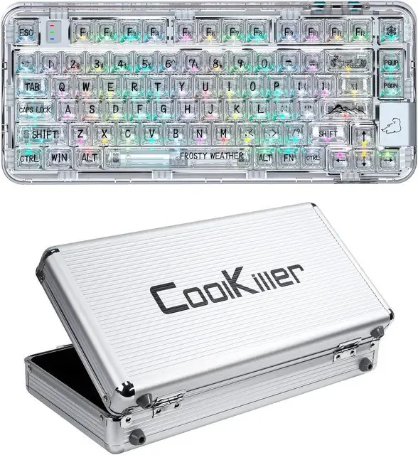 【 Direct delivery from stock 】CoolKiller CK75 Wireless Transparent Gasket Mechanical Keyboard-Polar Bear