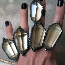 10pcs Citrine Double Point Crystal Ring Women Witchcraft Boho Natural Spell Wiccan Accessories y2k Fairycore Jewelry