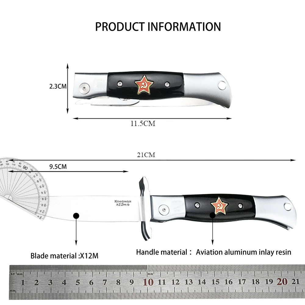 Folding Russian Finka NKVD Pocket Knife X12M Blade Aviation Aluminum Inlaid Resin Handle Camping Tactical EDC Knife Tool