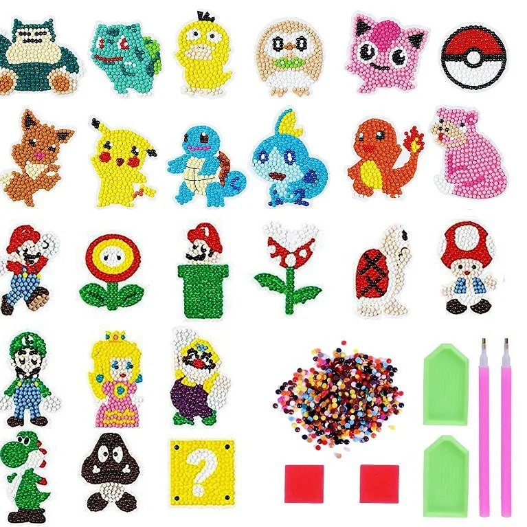 24Pcs Cartoon Diamond Painting Super Mario Theme Children's Stickers DIY Diamond Art Craft Enthusiast