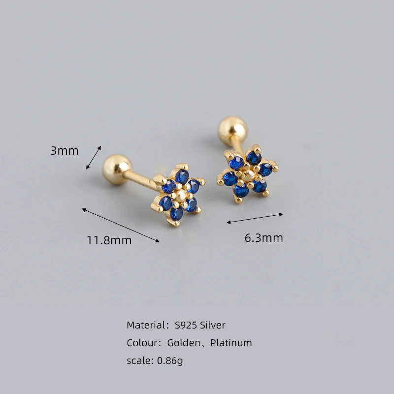 WANTME 925 Sterling Silver Fashion Korean Petal Screw Bead Stud Earrings for Women Charm Ear Bone Piercing Jewelry Accessories