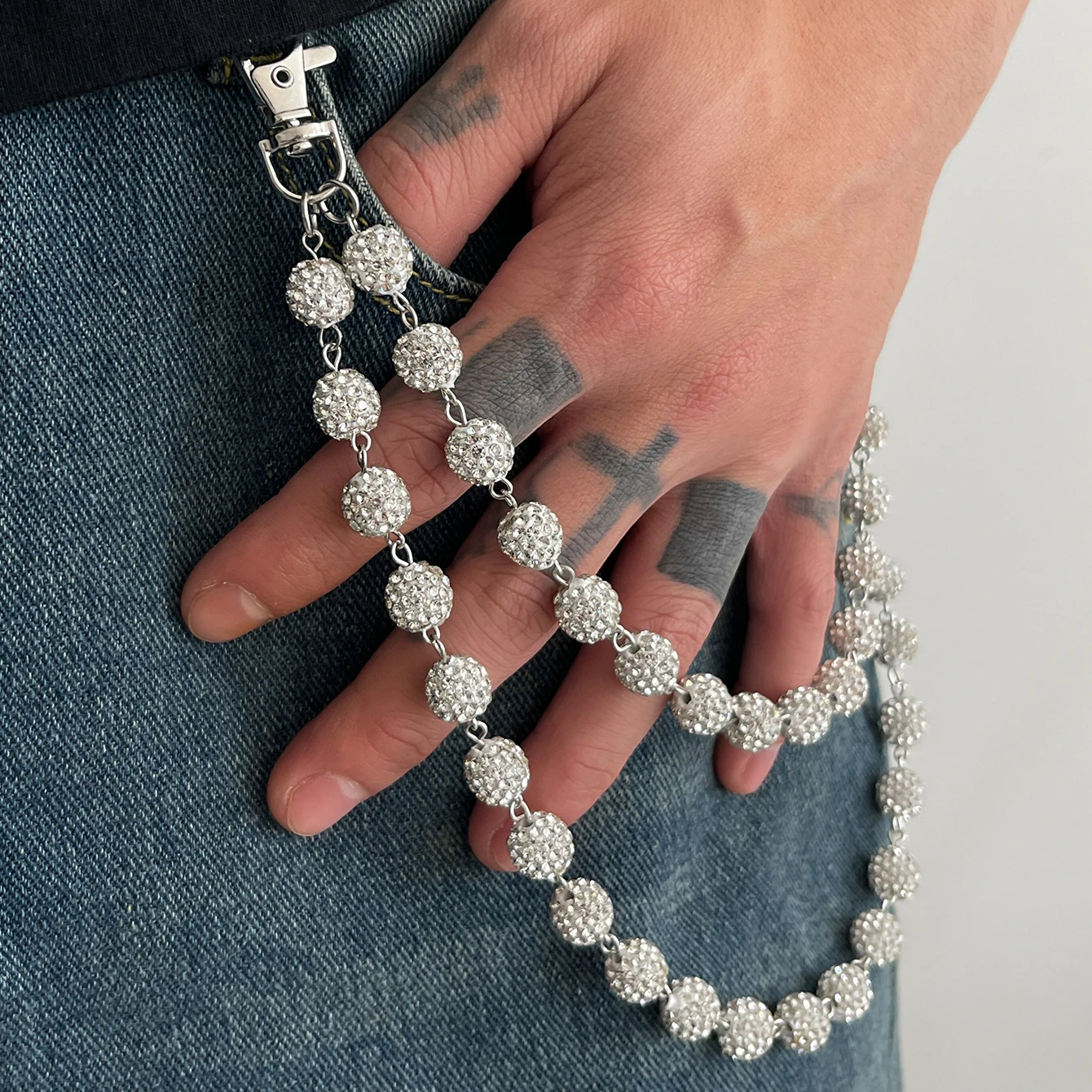 Hip-Hop Rock Strass-Geldbörsenkette für Männer Trendige Hipster-Schlüsselkette Taillenkette Coole Tägliche Outfit-Schmuckdekoration Jeanskette