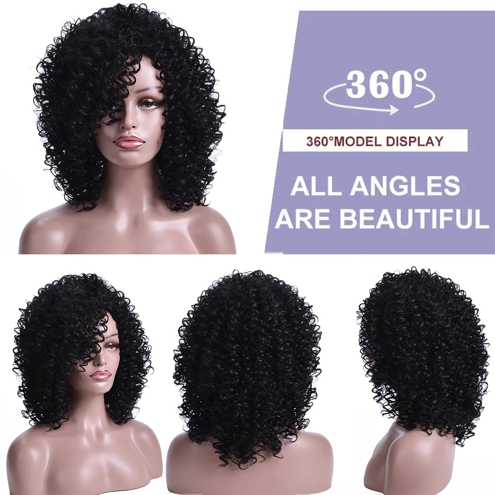 Black Long Curly Chemical Fiber Wig Synthetic Wig African American Women Hairstyle Suitable for Daily Wear